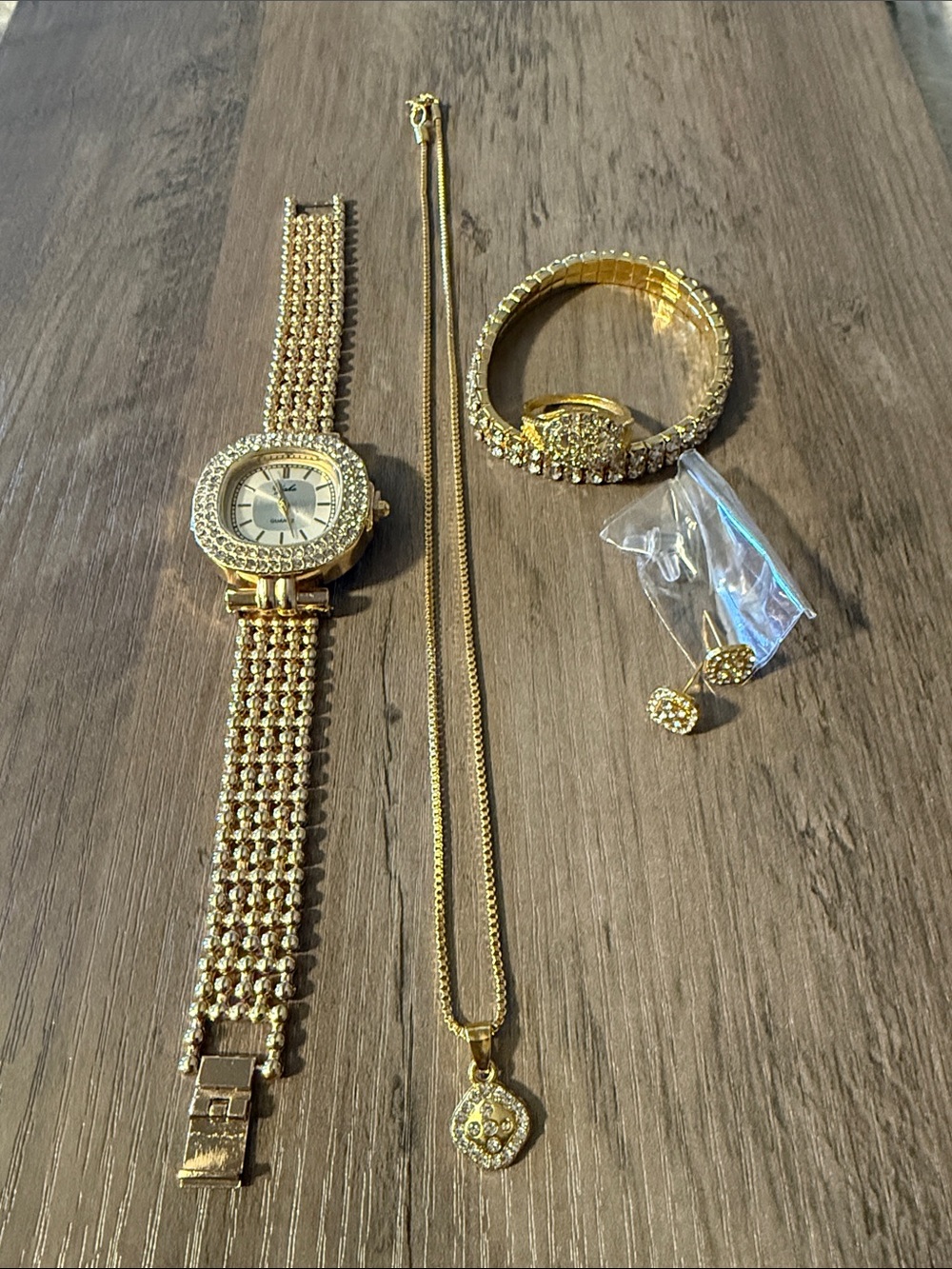 Gold-Tone Crystal Women's Watch and Jewelry Set